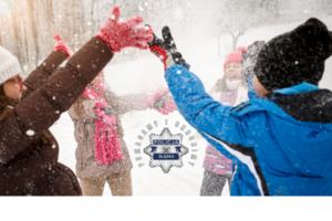 grafika poglądowa dzieci bawiące się na śniegu
